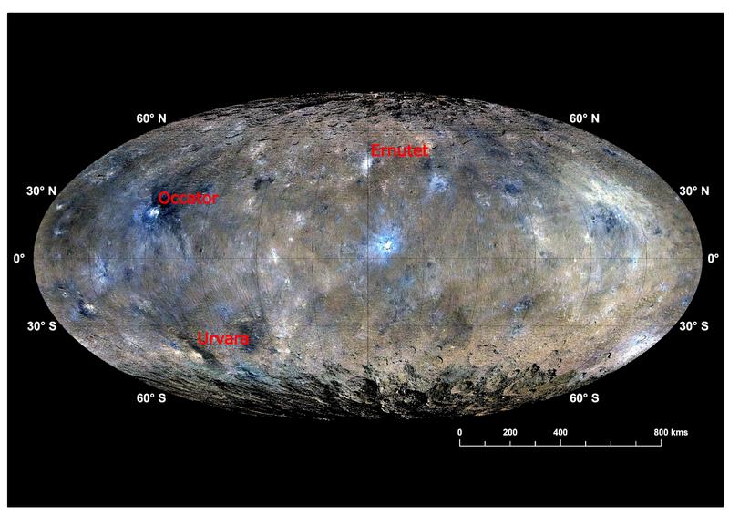 Auf der Oberfläche des Zwergplaneten Ceres finden sich zahlreiche große, auffällige Krater.  