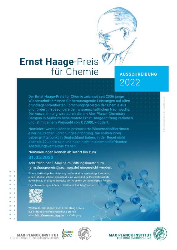Ausschreibung - Ernst Haage-Preis für Chemie