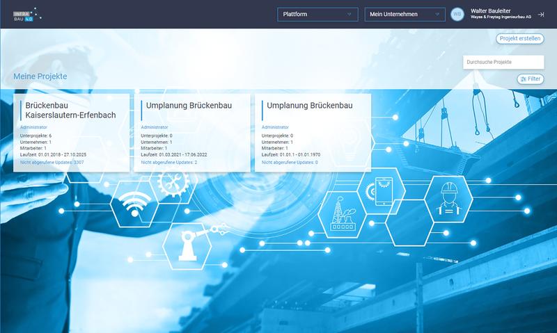 The project overview window on the Infra-Bau 4.0 platform.