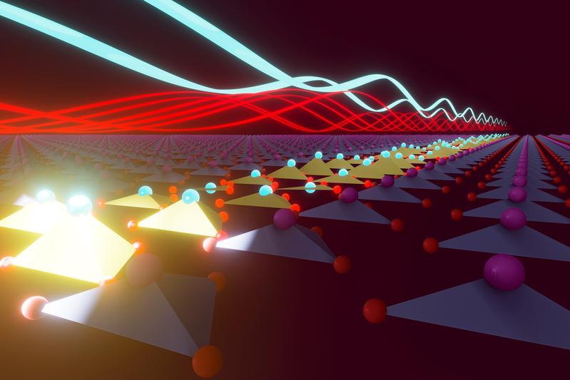 An intense mid-infrared laser pulse hits a ferroelectric LiNbO3 crystal and kicks atomic vibrations only in a short depth below the surface.