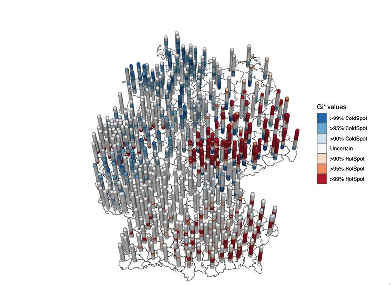 Ein anderer Blick auf die vierte Welle: die Hot- und Cold-Spots in wöchentlichen Zeitabschnitten, visua-lisiert als Space Time-Cubes.