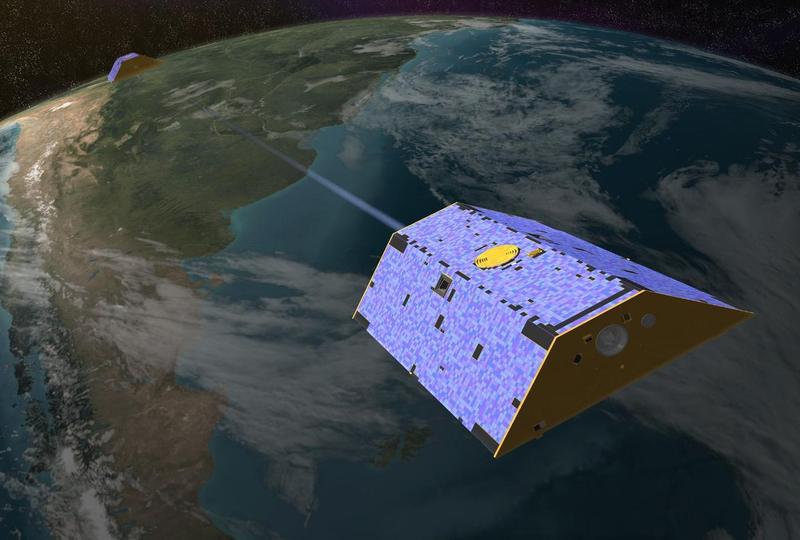 Künstlerische Darstellung des Gravity Recovery and Climate-Experiments