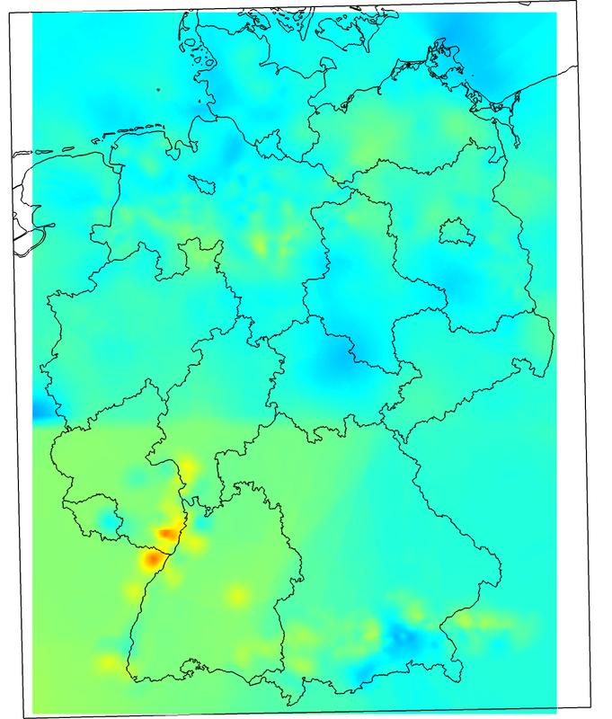 2-D-Temperaturkarte: Die Temperaturen in 3000 Metern Tiefe.