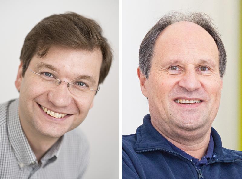 Der Chemiker Prof. Dr. Thorsten Glaser und der Physiker Prof. Dr. Thomas Huser von der Universität Bielefeld erforschen biomimetische Katalysatoren.