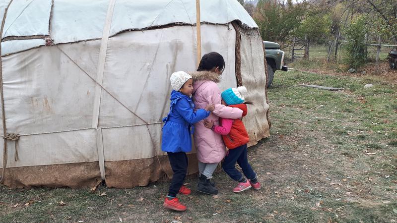 Kyrgyz children playing outside