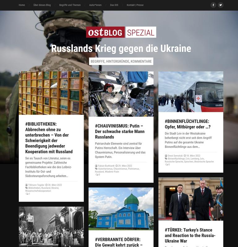 Screenshot des Blogs „Russlands Krieg gegen die Ukraine. Begriffe, Hintergründe, Kommentare“. 