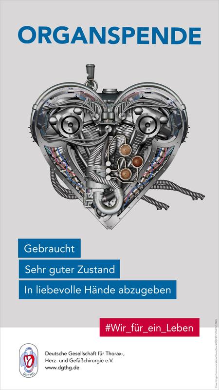 Der Lebensmotor: Mehr als 700 Menschen warten derzeit bundesweit auf ein Spenderherz. Die DGTHG-Kampagne sensibilisiert für das Thema Organspende.