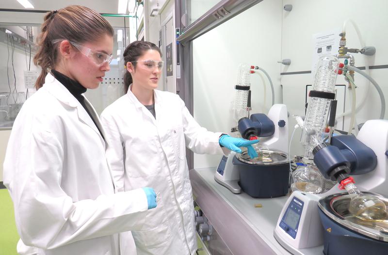 Students working on the analytical extraction of innovative active substances