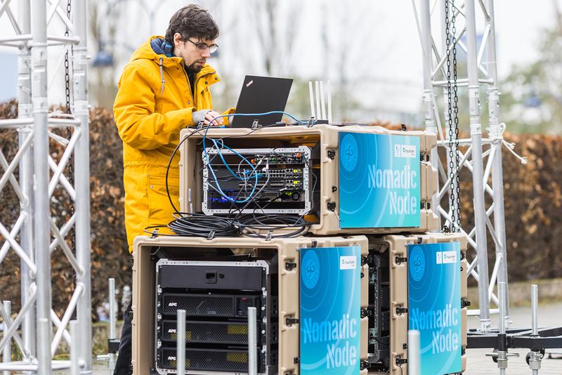The entire hardware and software for the 5G+ Nomadic Node fits into a couple of mobile server rack containers.