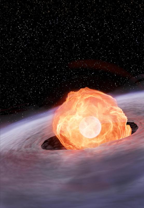 Illustration eines Feuerballs aus Röntgenstrahlung, auf einem sogenannten Weißen Zwerg. 