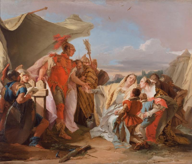 Auf diesem Historiengemälde, zu sehen im Martin von Wagner Museum, stellt Tiepolo eine Geschichte aus der Frühzeit Roms dar: Die Geschichte des Feldherrn Coriolan.