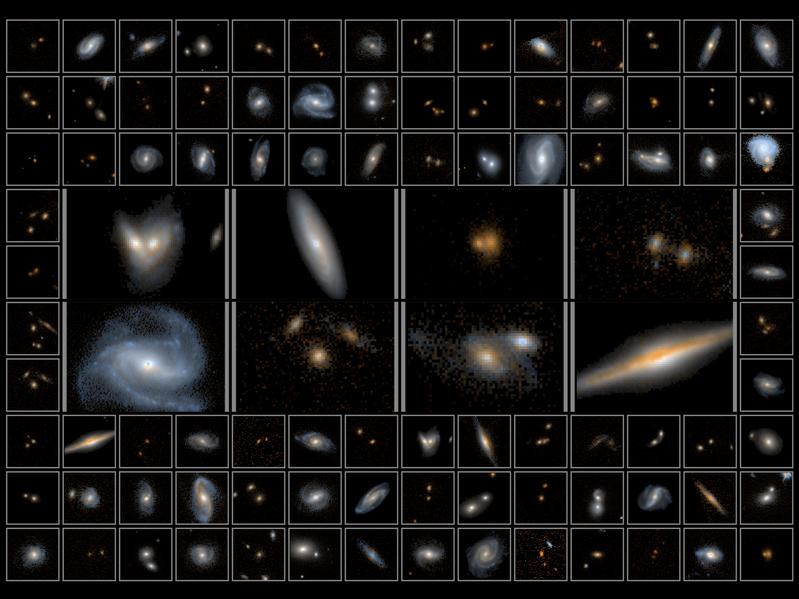 Galaxien der letzten 10 Milliarden Jahre, die im 3D-DASH-Programm beobachtet wurden, erstellt mit 3D-DASH/F160W- und ACS-COSMOS/F814W-Aufnahmen.