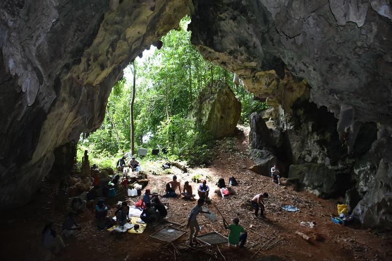 Höhleneingang der Fundstätte Topogaro 2 im Topogaro-Höhlenkomplex im Zentrum der Insel Sulawesi. Topogaro 2 wird seit 2016 ausgegraben. In den oberen Schichten wurden menschliche Überreste aus den vergangenen 2.000 Jahren gefunden.