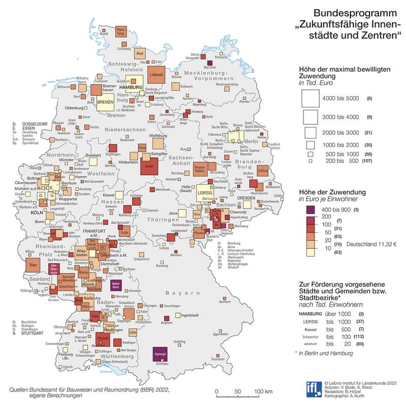 Karte: Bundesprogramm "Zukunftsfähige Innenstädte und Zentren" | © IfL
