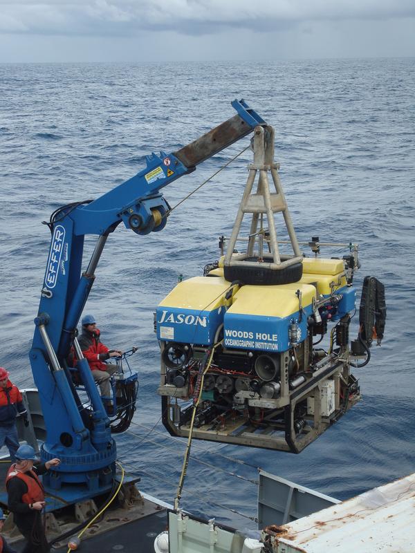 The remotely operated vehicle JASON is released into the sea.
