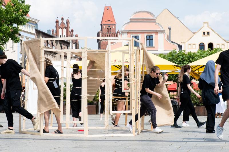 Studierende präsentieren ihr Projekt "WildSide", welches im Bereich Bildende Kunst entstanden ist auf dem Cottbuser Altmarkt. Foto: BTU, Ralf Schuster