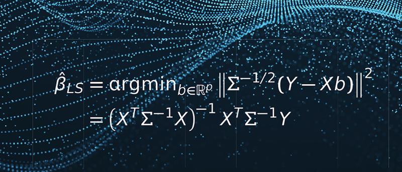  Diese mathematische Formel passt zum Studiengang Mathematical Data Science. Sie beschreibt, wie man mit der Methode der kleinsten Quadrate mathematisch valide Vorhersagen aus einem fehlerbehafteten Datensatz ableitet.