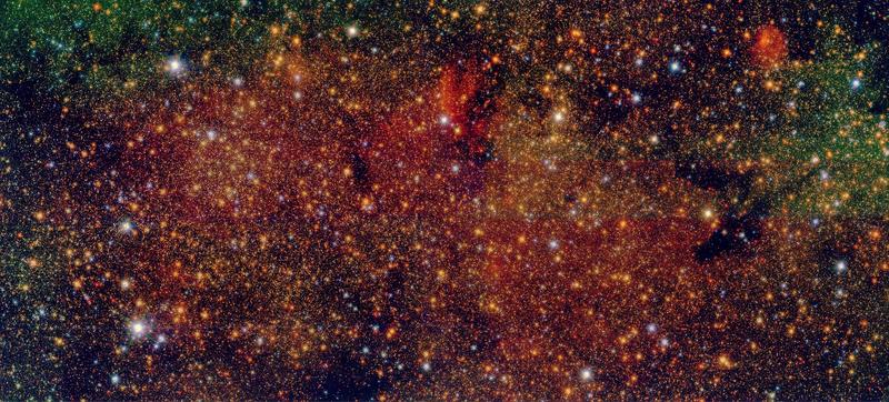Falschfarbenbild der Region Sagittarius B1 als Teil der GALACTICNUCLEUS-Durchmusterung. Auf diesen Daten beruht die neue Untersuchung der Sternentstehung im galaktischen Zentrum.