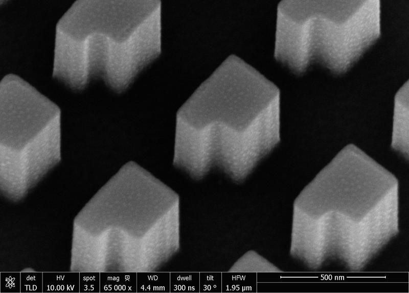 Scanning electron micrograph of one metasurface tested in this work.