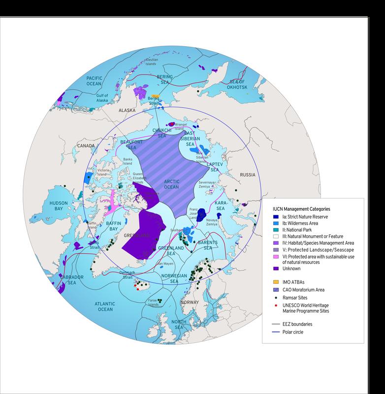 Überblick über Meeresschutzgebiete und andere gebietsbezogene Managementinstrumente in der Arktis. IASS-Visualisierung basierend auf Flanders Marine Institute, GRID-Arendal, Ocean Conservancy, Ramsar, UNEP-WCMC und IUCN, UNESCO