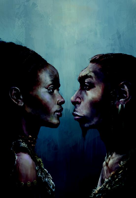 Früher anatomisch moderner Mensch (links) und Neandertaler.