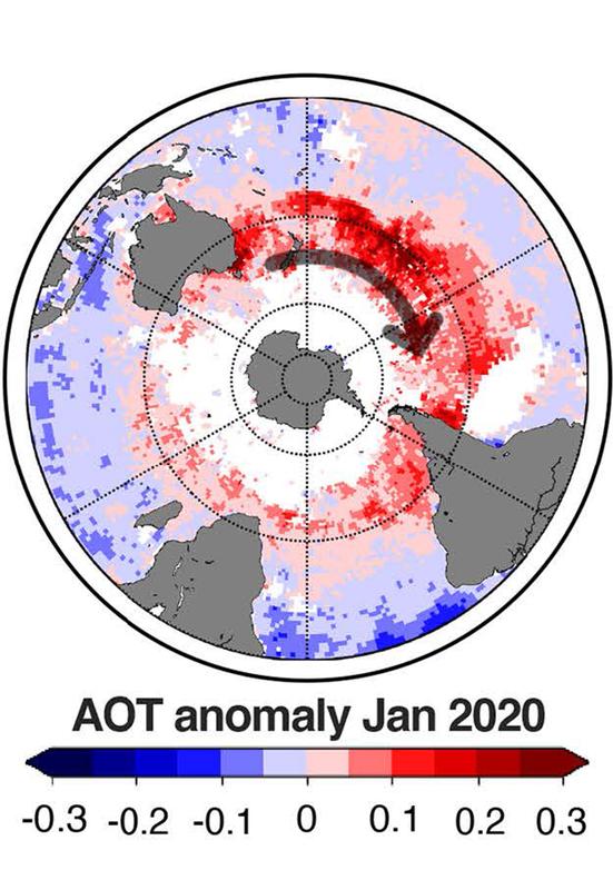 Die Waldbrände 2019/20 in Australien transportierten Rauchpartikel mit einer Gesamtmasse von rund einer Million Tonnen in die Atmosphäre und verbreiteten sich über die südliche Hemisphäre. 