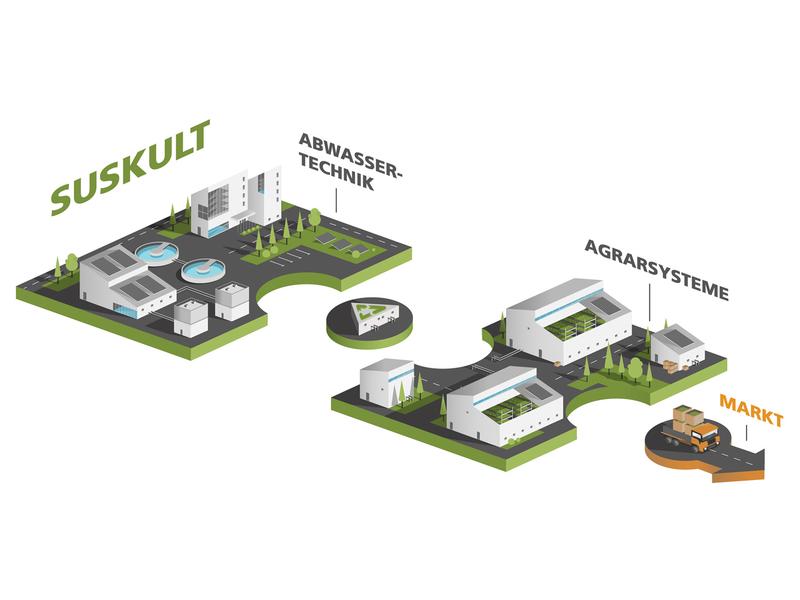 Urbane Agrarproduktion: Schematische Darstellung der SUSKULT-Vision.