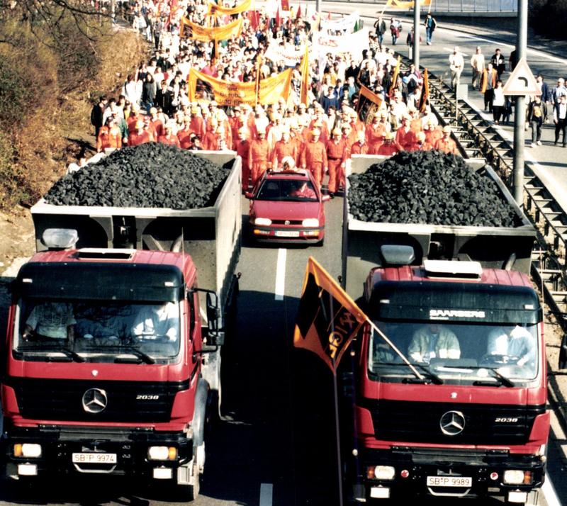 Demonstration der IG Bergbau und Energie im März 1997 in Saarbrücken