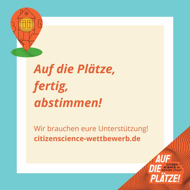 Banner des Citizen-Science-Wettbewerbs "Auf die Plätze! Citizen Scinece in deiner Stadt"