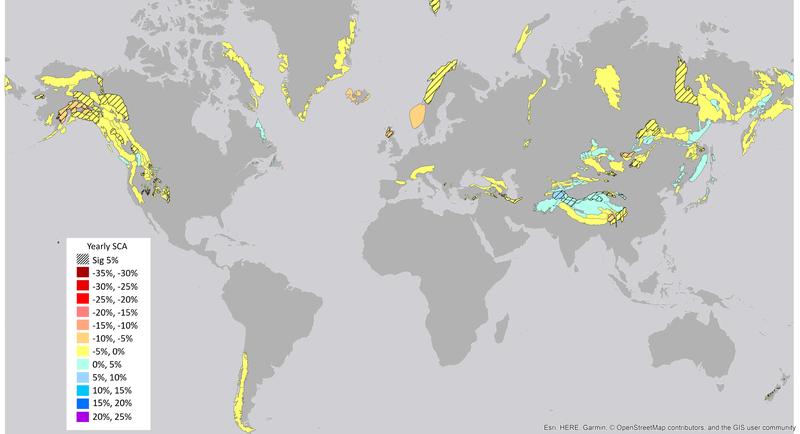 The extent of snow cover. Variation is shown in percent.