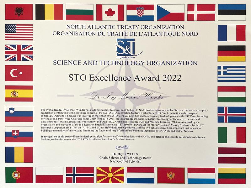 With this award, the organisation recognises Dr Wunder's outstanding contributions to the Information Systems Technology (IST) Panel, which the engineer and scientist most recently led for eight years as Vice-Chair and Chair. 