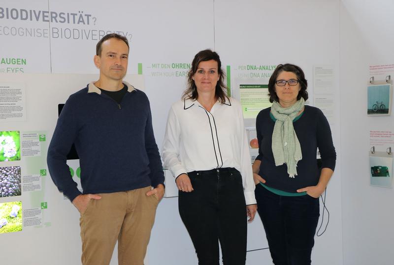 Das Team, das im LIB für das paneuropäische BGE-Projekt verantwortlich ist: Dr. Sarah Bourlat, Sektionsleiterin Metabarcoding, Dr. Astrid Böhne, Sektionsleiterin Vergleichende Genomik (Wirbeltiere), Dr. Jonas Astrin, Sektionsleiter, Biobank-Kurator.