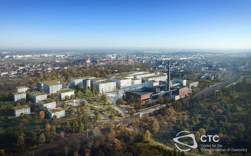 Visualisierung des Entwurfskonzepts zur Etablierung des CTC auf dem Gelände der ehemaligen Zuckerfabrik in Delitzsch. 