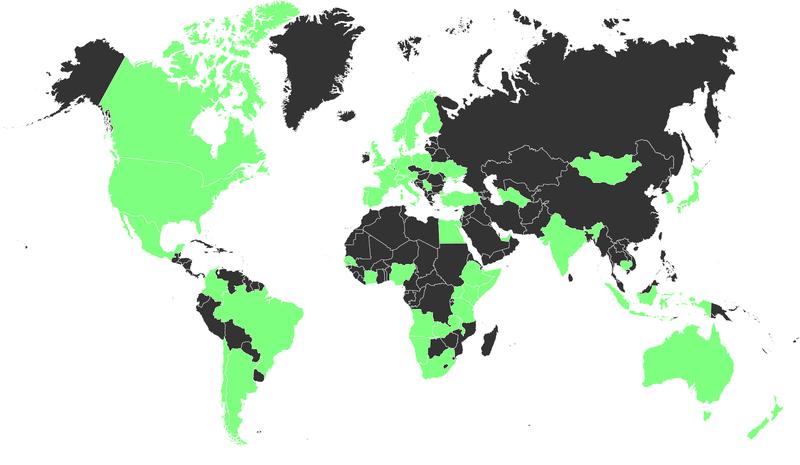 Aus den grün eingefärbten Ländern haben sich Teilnehmende zum Global Summit of Research Museums angemeldet.