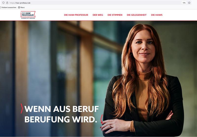 Die Website der Kampagne "HAW-Professur" fungiert als Landingpage für alle Interessierten zu diesem Thema. 