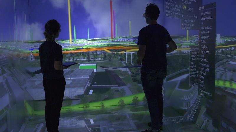 Digital twin of the city of Stuttgart with weather and traffic simulation, network analysis, and the visualization of sensor data. 