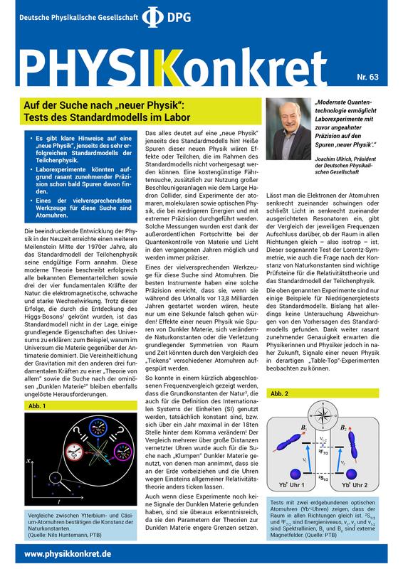Die Ausgabe Nr. 63 des Faktenblattes Physikkonkret der Deutschen Physikalischen Gesellschaft beschreibt die Suche nach einer „neuen Physik“ im Labor.