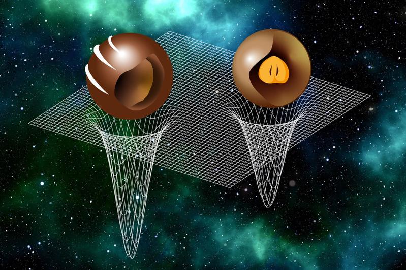 Die Untersuchung der Schallgeschwindigkeit hat ergeben, dass schwere Neutronensterne eine harte Hülle und einen weichen Kern haben, während leichte Neutronensterne eine weiche Hülle und einen harten Kern haben - so wie unterschiedliche Schokoladenpralinen