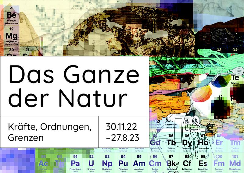 Die Ausstellung reflektiert unterschiedliche Perspektiven wissenschaftlicher und künstlerischer Darstellungen von Natur. Das Ausstellung-splakat zeigt eine Collage mit Bildern der Ausstellung. 