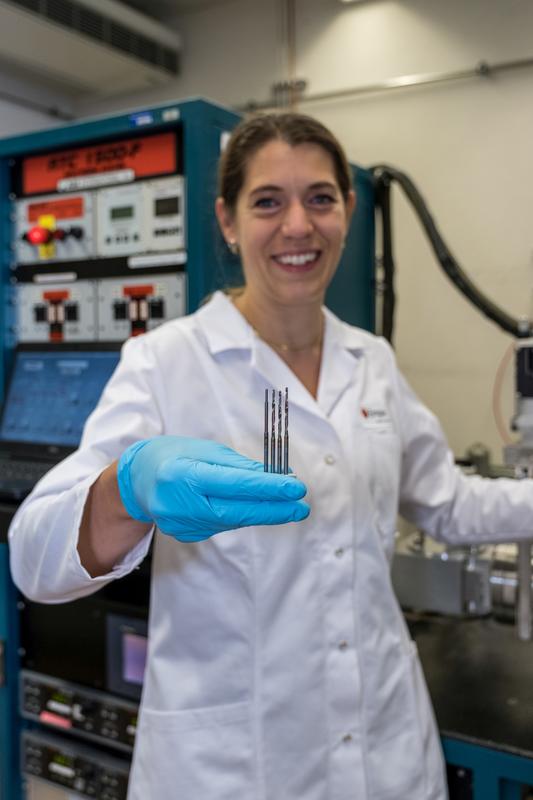 Kerstin Thorwarth developed the special drill with conductive and insulating hard coatings.