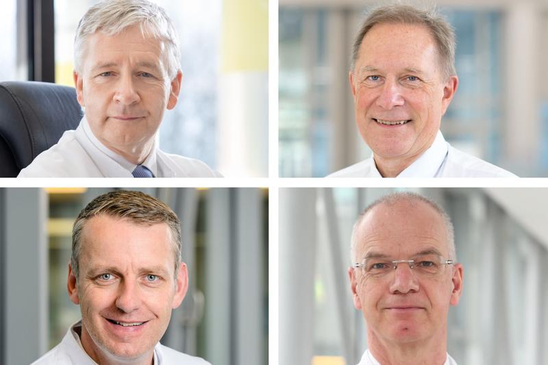 Sprechen zur Situation der Notfall- und Intensivmedizin (v.l.oben n.r. unten): Prof. Dr. med. Gernot Marx, Prof. Dr. med. Christian Waydhas, Prof. Dr. med. Stefan Kluge und Prof. Dr. med. Felix Walcher