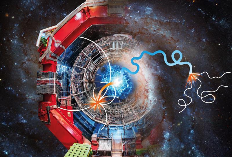 Schematic representation of antihelium annihilation in the material of the ALICE detector at CERN as well as in the universe. 