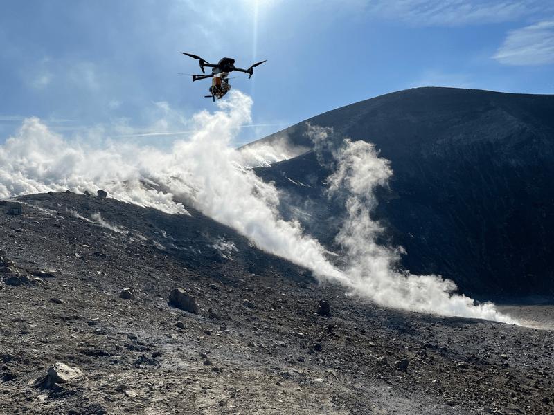 The research drone in action on the island of Vulcano at the southern boundary of the Aeolian Islands