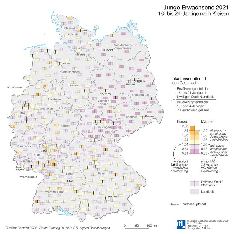 Junge Erwachsene 2021: 18- bis 24-Jährige nach Kreisen