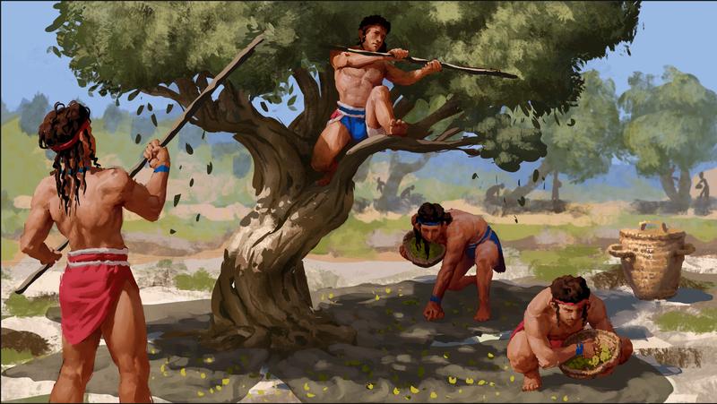 Lebensbild: Olivenernte in der ägäischen Bronzezeit.