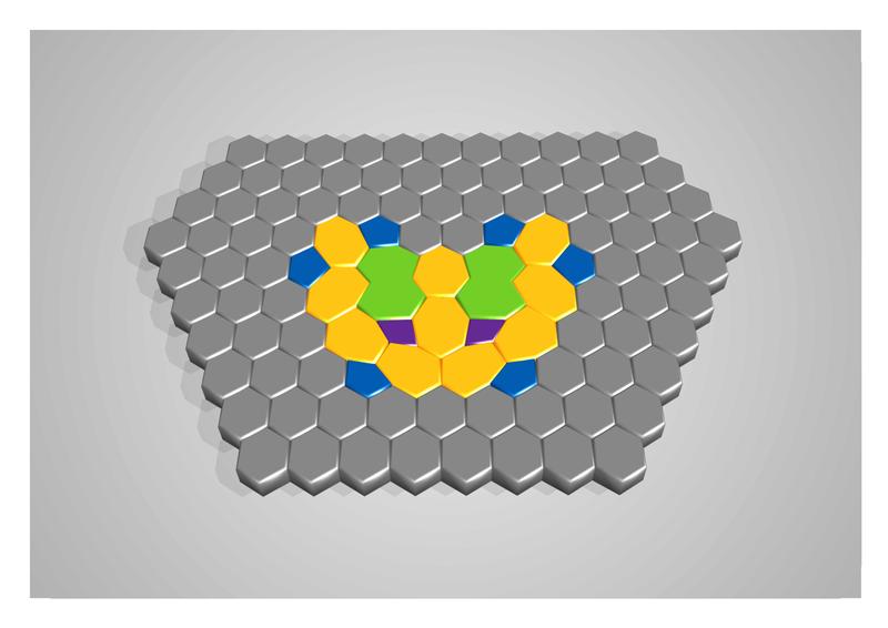 Eine aus verschieden großen Ringen bestehende Teilstruktur bettet sich nahtlos in eine hexagonale Struktur ein.