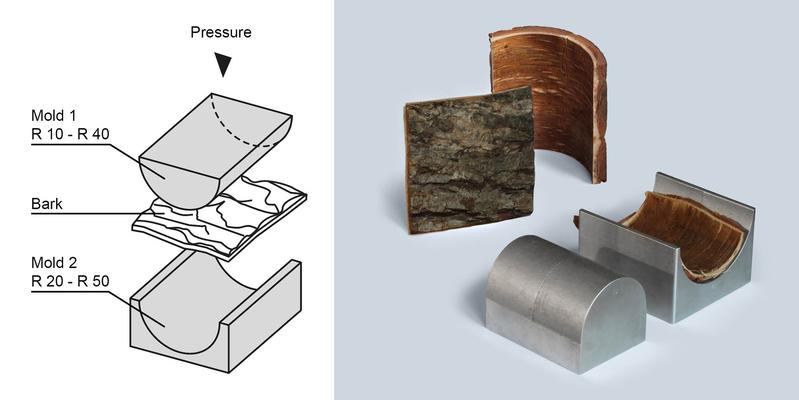 Manufacture of curved bark elements