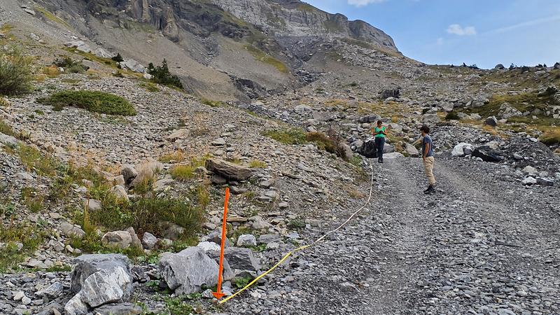 Schweizer Forschende untersuchen Pflanzen entlang einer Bergstrasse in den Walliser Alpen.