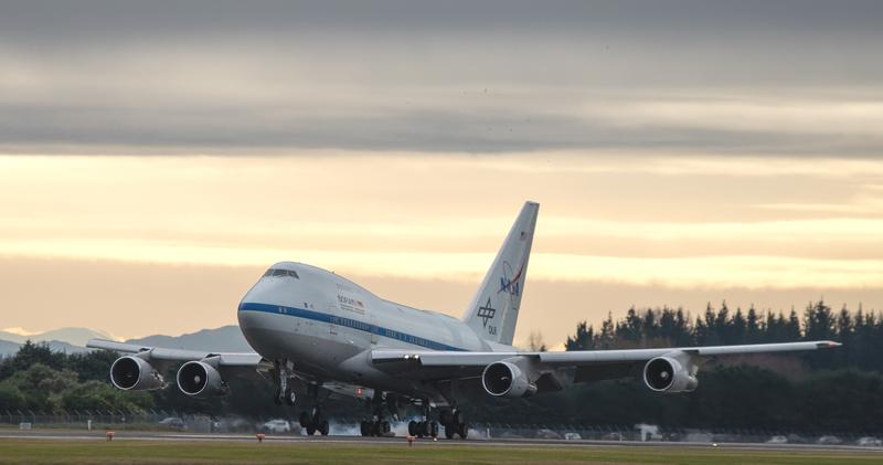 The airborne observatory SOFIA during its last southern deployment in summer 2022. The 18O observations were performed with the GREAT receiver, built by MPIfR and Cologne University, onboard SOFIA.