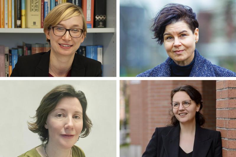 Vier ERC Consolidator Grants gehen aus der Ausschreibungsrunde 2022 an die HHU (von oben links nach unten rechts): Prof. Dr. Laura Hart-mann; Dr. Eva Ulrike Pirker; Prof. Dr. Miriam Edlich-Muth; Prof. Dr. Eva-Maria Troelenberg.